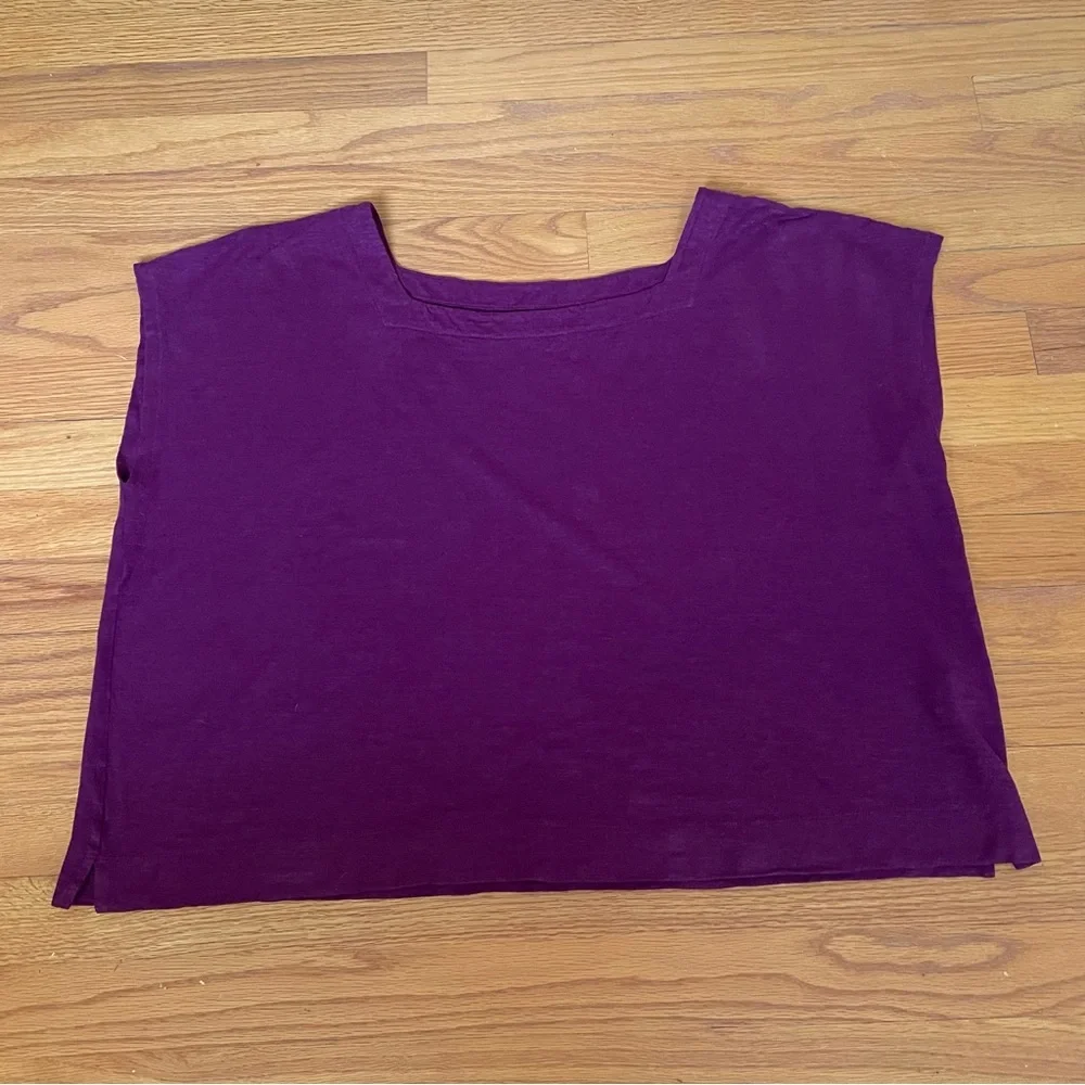 Eileen Fisher Women XL Purple Top Crop Boxy Square Neckline Hemp Organic Cotton - Picture 5 of 15
